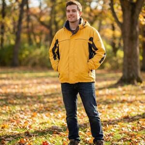 Columbia Interchange Jacket Mens XXL Yellow Rain Shell Hooded Vintage XM7512